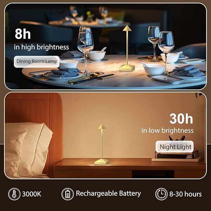 3 Pack 8.26in Gold Small Cordless Table Lamps Rechargeable, Battery Operated Mini Lamp, Small Lamp Touch Portable Table Lights, LED Night Light for Bedside/Dining/Bar/Outdoor (Gold-A)