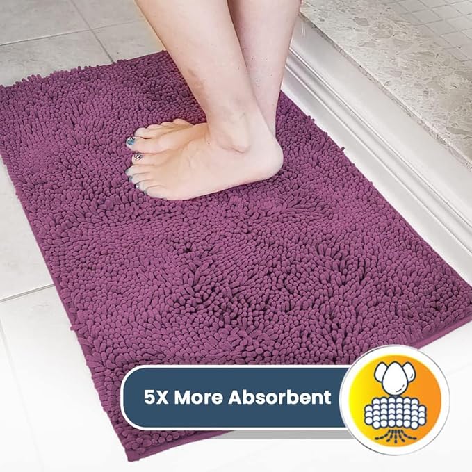 Muddy Mat® | Super Absorbent Door Mat Indoor, Microfiber Quick Dry Chenille Entryway Rug, Non-Slip Front Door Mat, Indoor Mats for Entryway, Machine Washable Pet Rug, Dark Purple 18"x28"