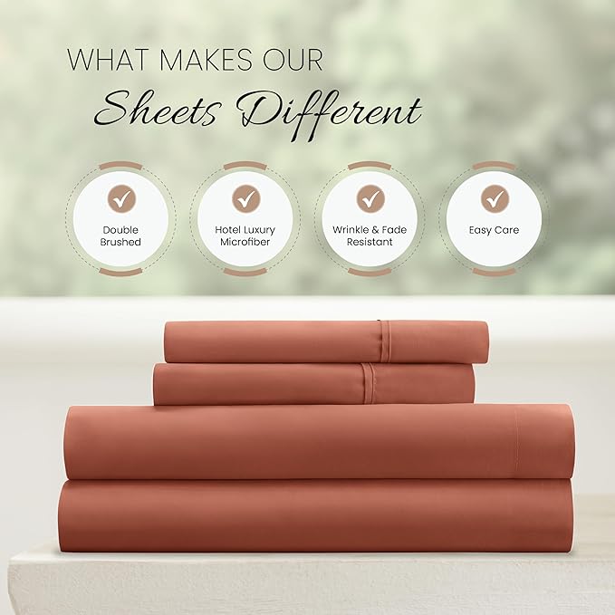 Linen Market Bed Sheets for California King Size Bed (Clay) - Sleep Better Than Ever with These Soft and Cooling California King Sheets - Deep Pocket Fits 16" Thick Beds - 4 Piece Cal King Sheet Set
