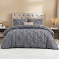 Litanika Dark Grey California King Pinch Pleat Duvet Cover, 3 Pieces Pintuck Cover Soft Microfiber Bedding Set with Zipper Closure & Corner Ties(1 Duvet Cover, 2 Pillowcases)