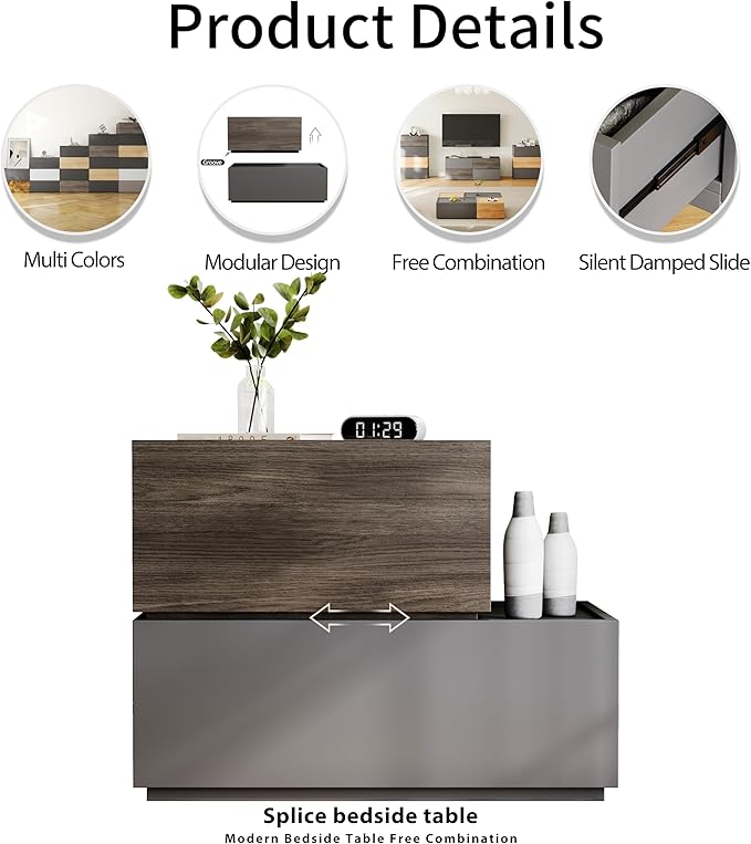 Modular Stackable Drawers, Modern Nightstand Modular Storage Bins - Storage Cabinet, Bedside Table, Sofa End Table for Living Room Hallway Entryway Oak Small Set 1