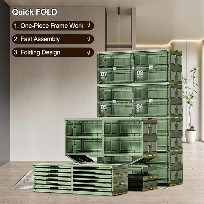 Portable Shoe Storage Cabinent of 3-Step Fast Installation,Green Foldable Shoe Organizer Box with Magnetic Clear Door for Entryway, Enclosed Shoe Rack for Sneaker, Heels etc.. (Green, 1Row 2Tier)