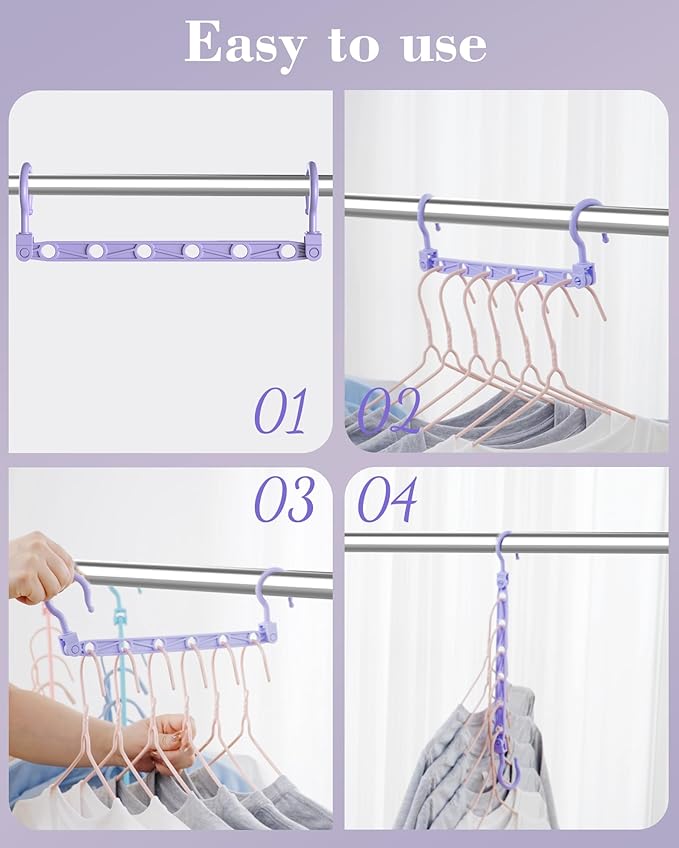 Space Saving Hangers for 48 Clothes, Reinforced Collapsible Hangers with 360° Swivel Hook, Hanger Hooks Space Saver for Closet Organizers and Storage, Dorm Room Essentials, Fully Assembled, Colorful