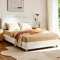 Full Size Cloud Bed Frame, Upholstered Boucle Bed Frame with Adjustable Headboard, Solid Wood Legs, Rounded Corners Design & Easy Assembly – Modern Platform Bed,Cream