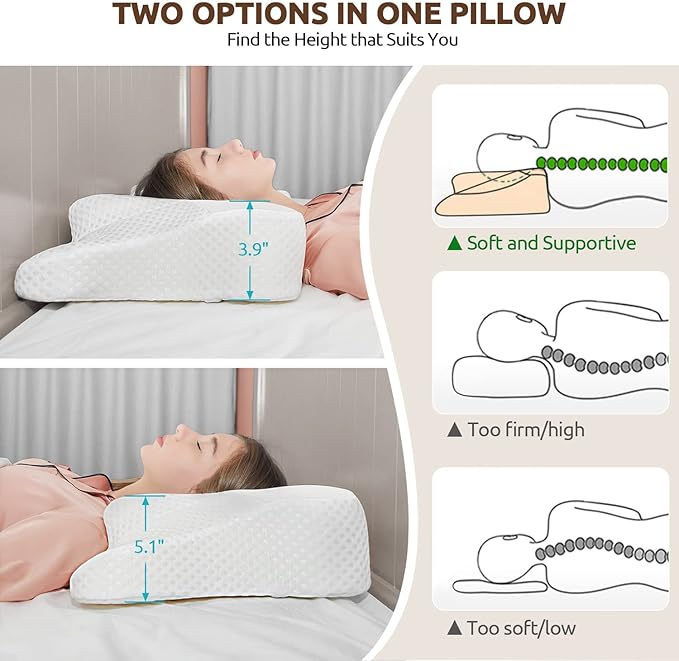 DONAMA Cervical Neck Pillow for Pain Relief,Odorless Contour Memory Foam Pillows with Cooling Pillowcase Cozy Sleeping, Orthopedic Ergonomic Bed Pillows for Side Back Stomach Sleepers