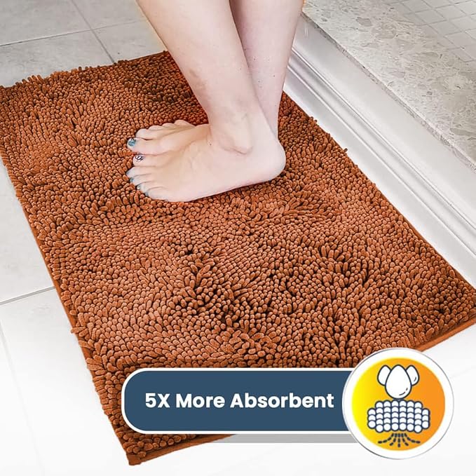 Muddy Mat® | Super Absorbent Door Mat Indoor, Microfiber Quick Dry Chenille Entryway Rug, Non-Slip Front Door Mat, Indoor Mats for Entryway, Machine Washable Pet Rug, Orange 24" x 72"