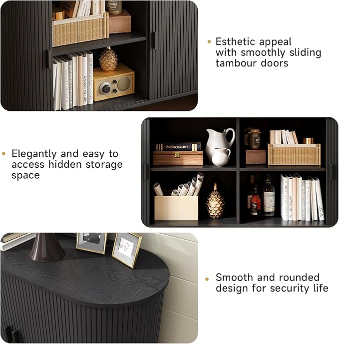 ONBRILL 55" Sideboard Buffet Cabinet with Storage, Storage Cabinet with Sliding Door & Adjustable Shelf, Modern Accent Coffee Bar Cabinet Console Table for Kitchen, Entryway, Black