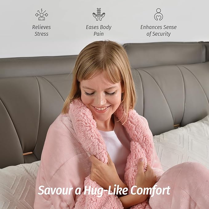 Wemore Sherpa Fleece Weighted Blanket for Adult, 20 lbs Dual Sided Cozy Fluffy Heavy Blanket, Ultra Fuzzy Throw Blanket with Soft Plush Flannel Top, 60 x 80 inches Pink on Both Sides