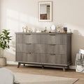 QUW Modern Fluted Dresser for Bedroom with 6 Drawers,47.2" Wood Closet Organizers and Storage,Wide 6 Drawer Dresser with Metal Handle,Hallway,Living Room(Grey)