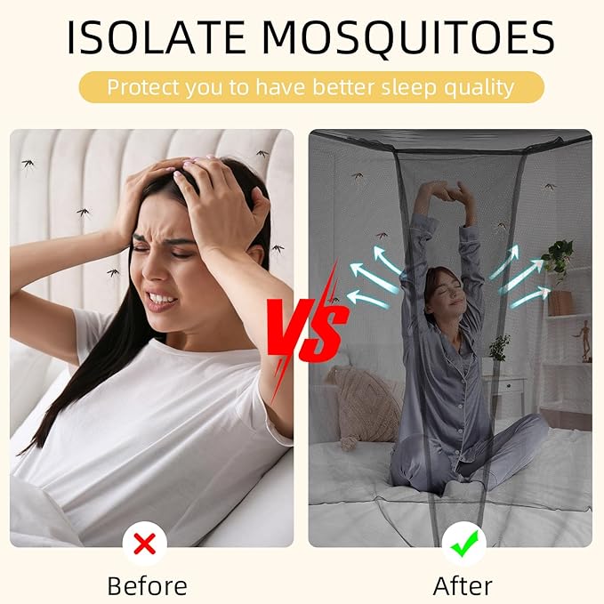 4 Corners Mosquito Net for Mosquiteros para Camas Bed Canopies Netting Bed Drapes Rectangular Mosquito Mesh for Camping Home Outdoor Travel(Black,L79 X W71 X H67 Inch,1 Opening)