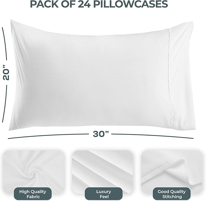 Pillow Covers by Utopia Bedding - Queen Size 24-Pack – Soft Brushed Microfiber – Perfect for Hospitals, Hotels, Guest Rooms – Oeko-TEX Certified, 20x30 Inches (White)