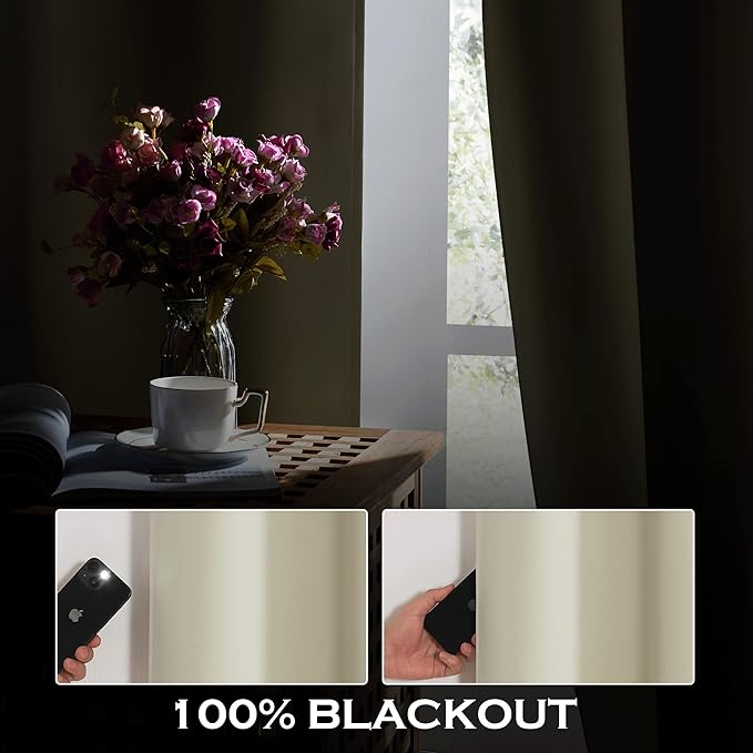 KGORGE Soundproof & Dust Particle Filtering Curtains 100% Blackout Window Cover Thermal Insulating Energy Smart Curtains for Living Room Bedroom Baby Nursery, W 52 x L 108 inches, Cream Beige, 1 Pair