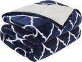 Cottonblue Morocco Fashion Print Weighted Blanket 20lbs, Sherpa Fleece Weighted Blanket for Adult, Dual Sided Fluffy Fuzzy Plush Thick Throw Blanket for Winter Warm, 60x80 inches, Navy Blue