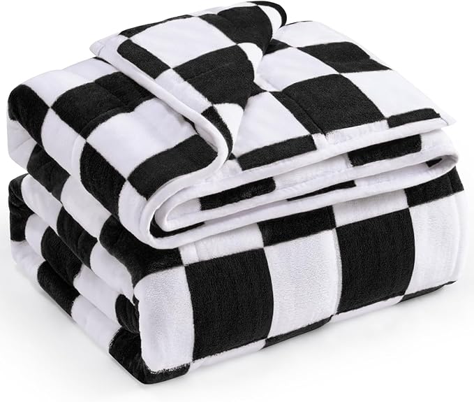 Wemore Flannel Fleece Weighted Blanket for Adult Queen Size 20 lbs, Dual Sided Luxurious Checkerboard Grid Heavy Blankets, Ultra Soft Throw Blanket, Plaid Black, 60 x 80 inches