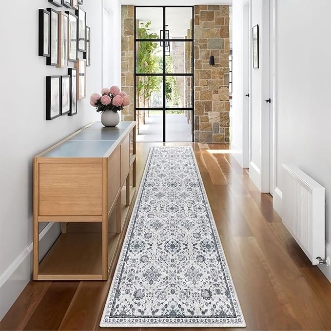 vivorug Runner Rug 2'x8' Vintage Washable Non-Slip Runners for Hallways Kitchen Entryway Laundry Room Carpet Hallway Runner Ivory/Blue