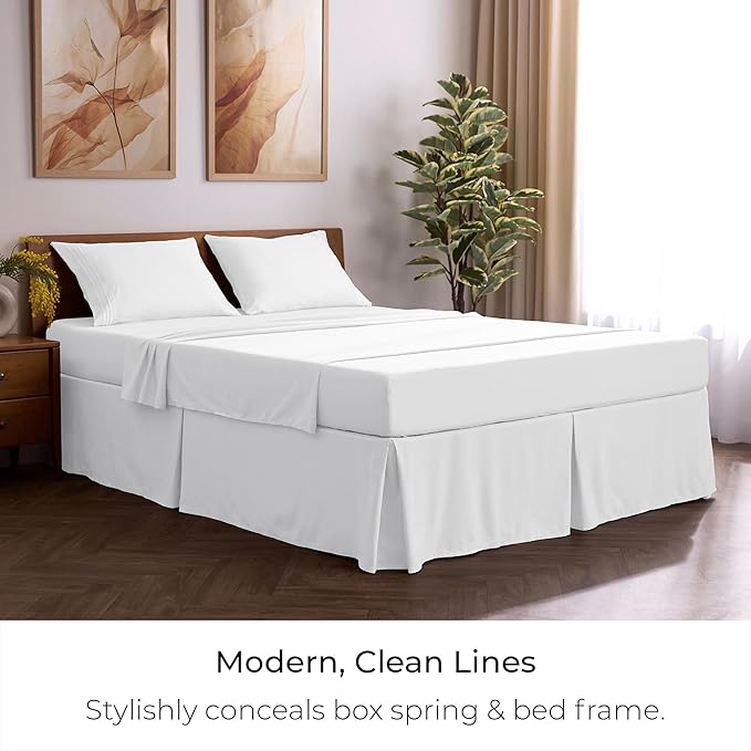Mellanni Bed Skirt Twin Size - Bed Skirting - 15-Inch Tailored Drop Pleated Dust Ruffle - Hotel Luxury Bedding - Wrinkle, Fade, Stain Resistant - 1 Bedskirt (Twin, White)