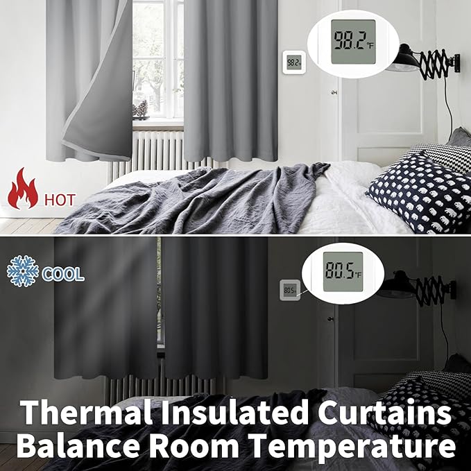 BGment 100% Blackout Curtains for Bedroom 63 Inch Length 2 Panels, Thermal Insulated Room Darkening Curtains Rod Pocket Soundproof Bedroom Living Room Window Curtains, Dove Grey, Each 52 Inch Wide