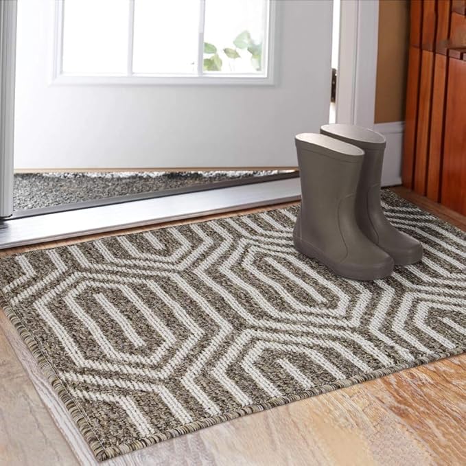 Indoor Doormat 32"x 48", Absorbent Front Back Door Mat, Rubber Backing Non Slip Floor Mats Inside Mud Dirt Trapper Outside Entrance Door Rug Carpet, Machine Washable Low Profile - Brown Time Cloister