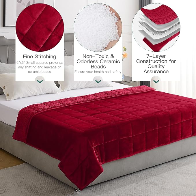 Lofus Weighted Blanket for Adults(15 lbs, 60" x 80"), Queen Size Heavy Blanket Machine Washable, Soft Weighted Blankets for Stress Relief and Sleep Promotion,Burgundy