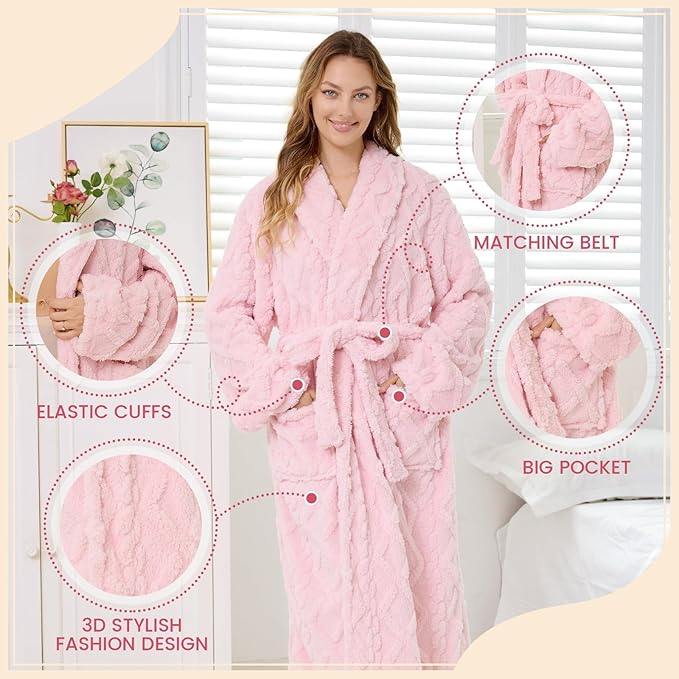 MIZZEO Microfiber Robes for Women, Cozy Soft Warm Plush Women Robe Plush Long Bathrobe