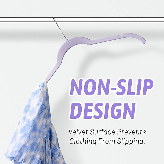 30 Pack Velvet Hangers - Non Slip Slim Hangers for Closet Organization, Space Saving Clothes Hangers with Notches for Dresses, Shirts(Purple)
