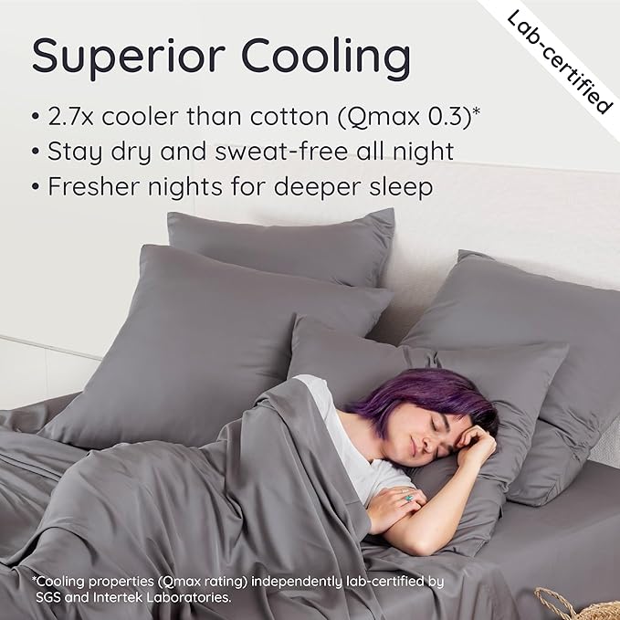 Bambaw 100% Viscose Derived from Bamboo Fitted Sheet, Cooling Fitted Sheet King Size, 16’’ Deep Pocket King Size Fitted Sheet Only, Soft King Fitted Sheet with Elastic Corner Straps (Dark Gray)