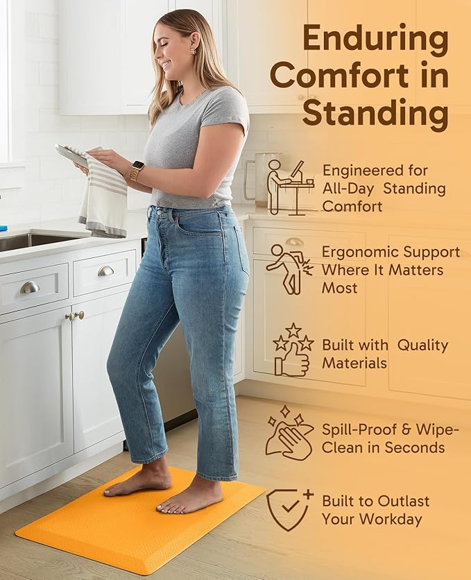 Ophanie Kitchen mats for Floor, 3/4 inch Thick, Kitchen Rugs, 20''x39'' Anti Fatigue Standing Cushioned Mat, Waterproof,Comfort Ergonomic mat for Office, Home, Sink,Orange Non-Slip Bottom