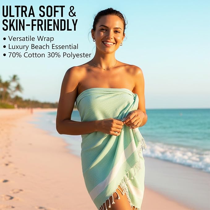 4 Pack Cotton Turkish Beach Towel Lightweight Thin Travel Vacation Essentials Oversized XL Towels Set for Pool Swim Bath Camping Cruise Accessories Absorbent Quick Dry Sand Free Bulk clearance Blanket