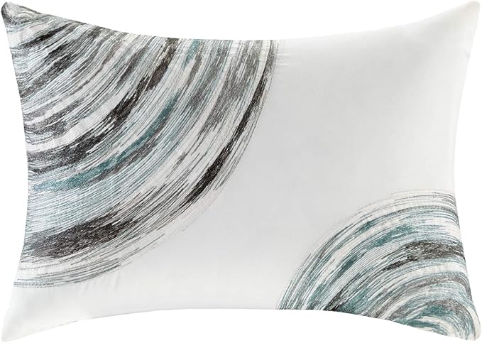 Madison Park Essentials Full Comforter Set, Bed in a Bag Full, Watercolor Print Coastal Comforter & Chambray Cotton Sheet Set, All Season Bedding Set, Saben, Aqua Full (78 in x 86 in) 9 Piece