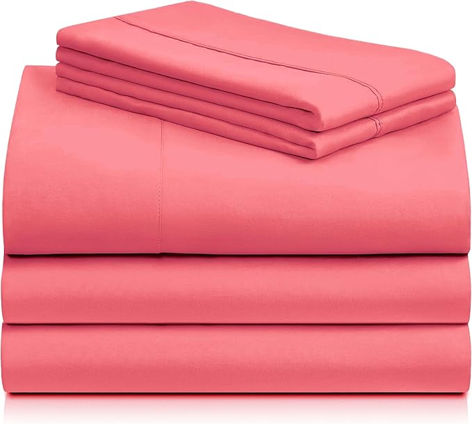 LuxClub 5 PC Sheet Set Bed Sheets Deep Pockets 16" Eco Friendly Wrinkle Free Cooling Machine Washable Hotel Bedding Silky Soft - Vermilion Split King