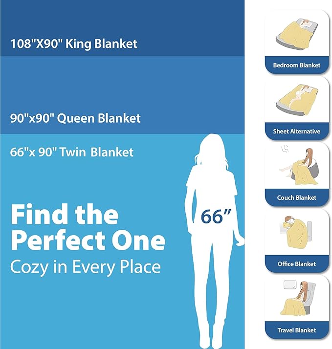 King Size Blanket, 70% Rayon (Derived from Bamboo) and 30% Cotton, Lightweight Jacquard Weave, Breathable and Soft Summer Blanket for Bed or Couch, 108” x 90”, Light Blue