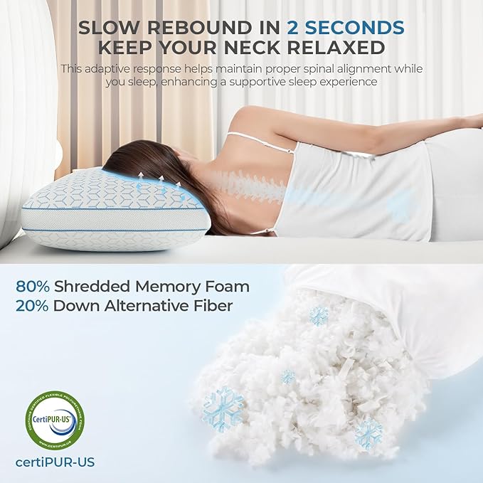 Sweetnight Cooling Pillows King Size Set of 2, Shredded Memory Foam Pillows 2 Pack for Hot Sleepers, Cold Bed Pillows for Sleeping, Washable with Removable Cover, Cool Night