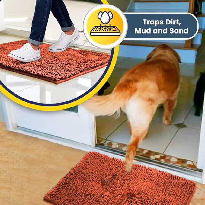 Muddy Mat® | Super Absorbent Door Mat Indoor, Microfiber Quick Dry Chenille Entryway Rug, Non-Slip Front Door Mat, Indoor Mats for Entryway, Machine Washable Pet Rug, Orange XXXL 72"X48"