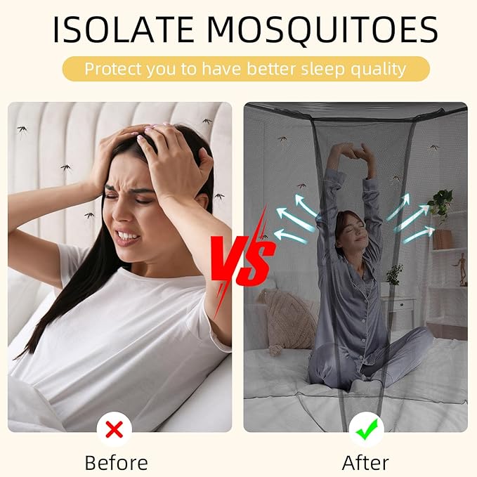 4 Corners Mosquito Net for Mosquiteros para Camas Bed Canopies Netting Bed Drapes Rectangular Mosquito Mesh for Camping Home Outdoor Travel(Black,L75 X W59 X H67 Inch,1 Opening)