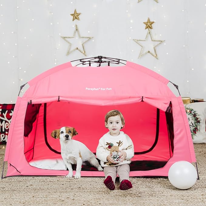 Indoor Instant Privacy Bed Tent for Sleeping,Quick Set-up Bed Canopies,Portable Bed Drapes with Large Space and 3 Doors (Pink, Full)