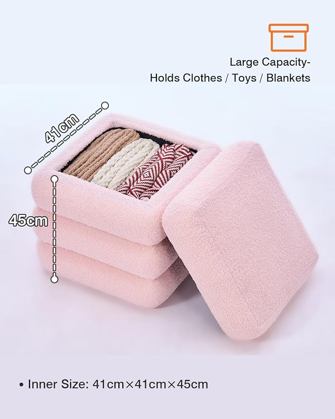 2-Piece Heavy-Duty Nesting Storage Ottoman Set, 440LBS Capacity Square Upholstered Vanity Stool with Lift-Top Storage for Living Room/Bedroom, Space-Saving Seating & Footrest, Pink UASND69P