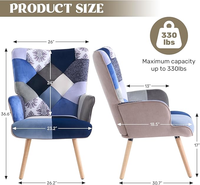 Joysoul Living Room Accent Chair Modern High Back Arm Chair, Houndstooth Pattern Bohemian Style Chairs for Bedroom Waiting Room