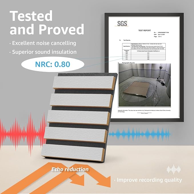Art3d 4pcs-107 x 8in Slat Acoustic Panel for Wall and Ceiling, 3D Fluted Sound Absorbing Panel with Wood Finish, Silver