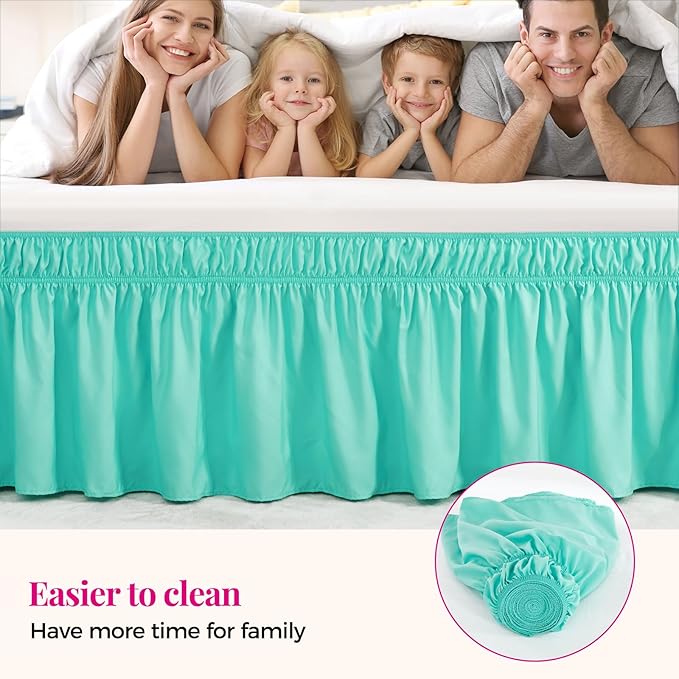 RIMELA Spa Blue Bed Skirt King Size 15 Inch Drop, Elastic Bed Skirting for Bed Base and Frame, Bedding Dust Ruffle Easy to Install, Lightweight Wrap Around Adjustable Bedskirt