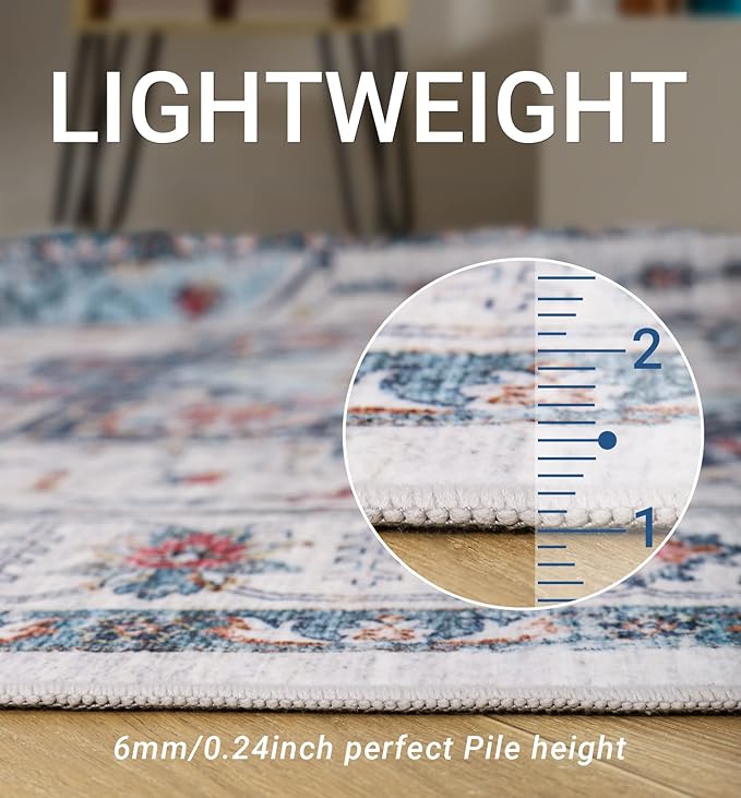 zesthome 6x9 Area Rugs, Machine Washable Rugs for Living Room, Bedroom,Stain Resistant Vintage Large Area Rug,Non-Slip Medallion Pattern Home Decor Rugs (Blue,6'x9')