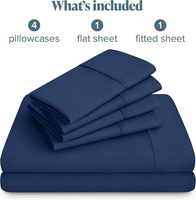 Bare Home Hotel Luxury Cal King Sheet Set, Extra Soft, 6 Piece Set, Deep Pockets, Easy Fit, Cooling & Breathable, Wrinkle, Fade, Stain Resistant, Includes 4 Pillowcases (California King, Dark Blue)