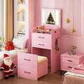 HNEBC 3 in 1 Vanity Desk with Plip Top LED Mirror,Small Dressing Table Set with Visible Glass Desktop,Compact Vanity with 3 Drawers,Storage Compartment and Padded Stool,for Bedroom(Pink)