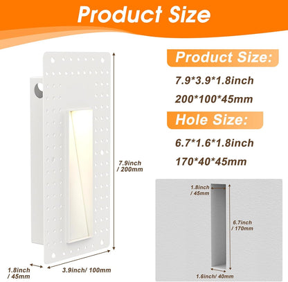 3W Recessed Step Light, 3000K Warm White Wall Lights for Indoor Hallway, IP65 Waterproof Trimless Stair Lighting (White Finish)