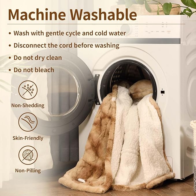 Bearhug Electric Blanket Queen Size 84" x 90", Dual Controller Heated Blanket, Faux Fur & Sherpa, 10-Heat Levels & 1-12H Auto Off, Over-Heat Protect, ETL, Machine Washable
