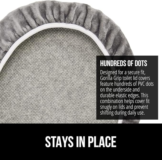GORILLA GRIP Thick Memory Foam Bathroom Toilet Lid Seat Cover, Soft Velvet Topside, Machine Wash, Plush Cushioned Covers Fits Most Size Lids, Decorative Bath Room Accessories, 19.5x18.5, Grey