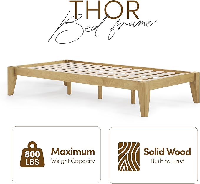 Thor Premium Solid Wood Bed Frame Twin XL, Platform Bed, Japanese Joinery Bed Frame, Wood Slat Support, No Box Spring Needed, Easy Assembly, Minimalist & Modern Style (Light Oak)