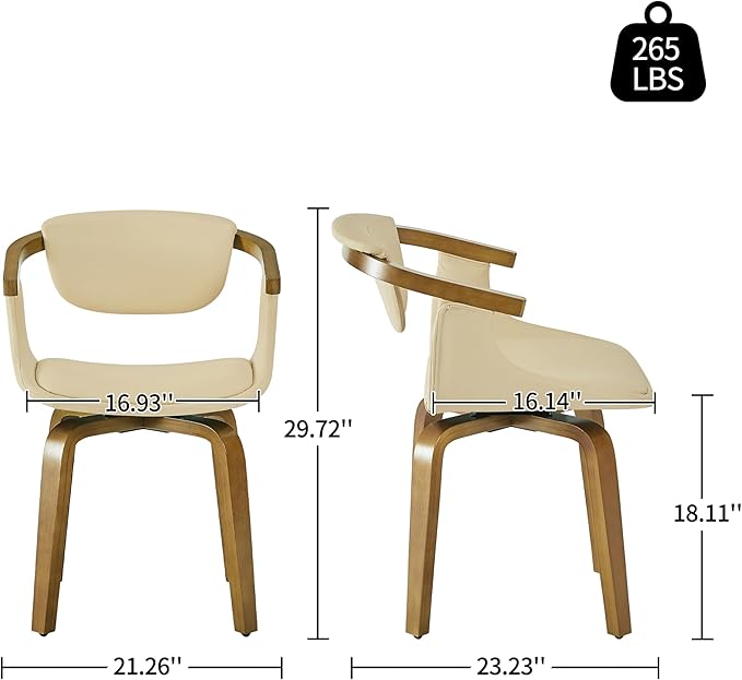 Art Leon Swivel Desk Chair - Mid Century Modern Office Chair, Faux Leather Upholstered Swivel Accent Chair for Small Spaces Living Room Bedroom, Cream