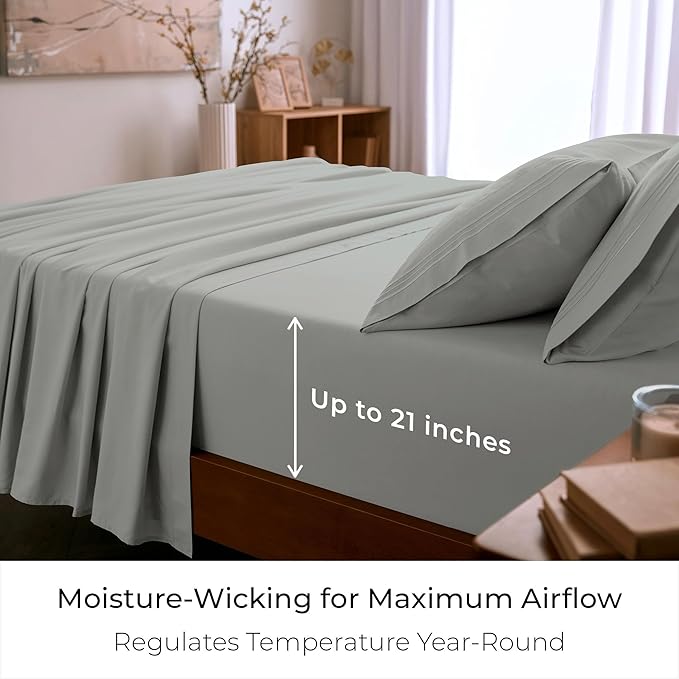 Mellanni Queen Sheet Set - 6-Piece Iconic Collection Bedding, (Including 4 Pillowcases), 21-Inch Extra Deep Pocket, Easy Care, Ultra Soft, Cooling Sheets, Brushed Microfiber - Spa Mint