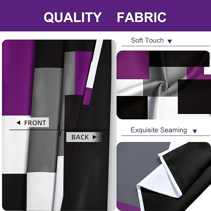 Purple 100% Blackout Curtains for Bedroom 72 inch Length 2 Panels Set Grey Modern Abstract Geometric Black Out Curtains Insulated Room Darkening Window Drapes for Living Room, 52Wx72L