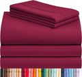 LuxClub 5 PC Split King Sheet Set, Deep Pockets Wrinkle Free Cooling Bed Sheets Hotel Bedding for Women, Men, Includes 2 Fitted Sheet, 1 Flat Sheet and 2 PillowcasesBurgundy